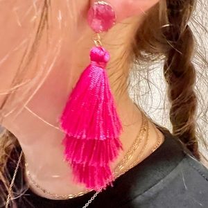 Pink Druzy Quartz Stud Tassel Earrings